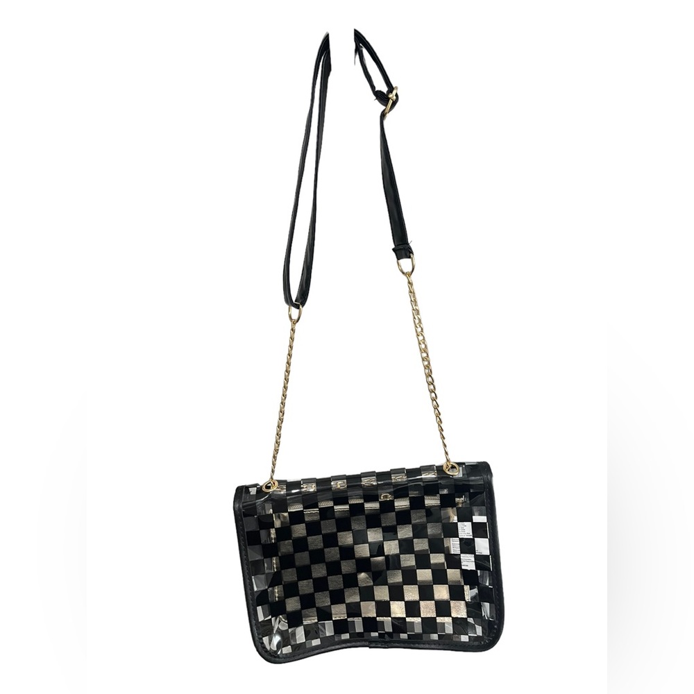 Crossbody Black Checkered Bag w/small interior bag included - Picture 6 of 9